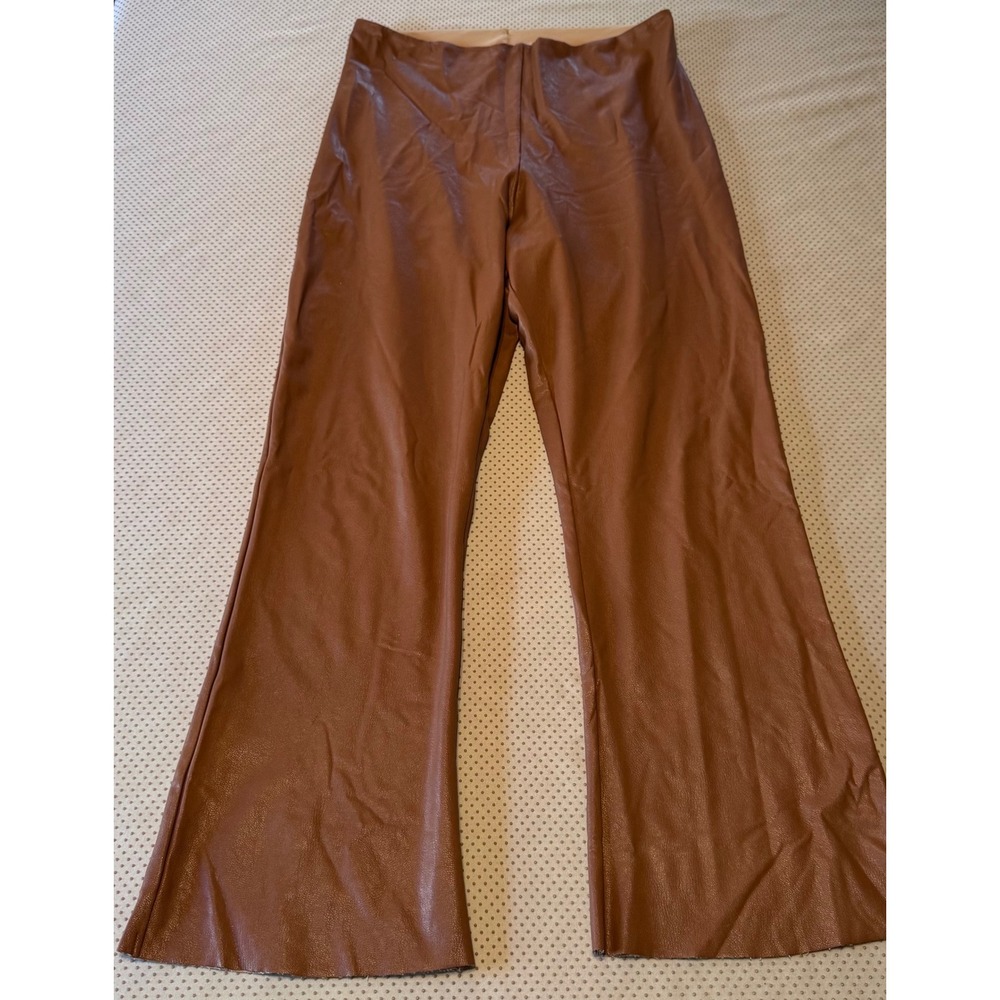 Commando Faux Leather Flared Leggings Cognac Brown High Rise Pants Size XL